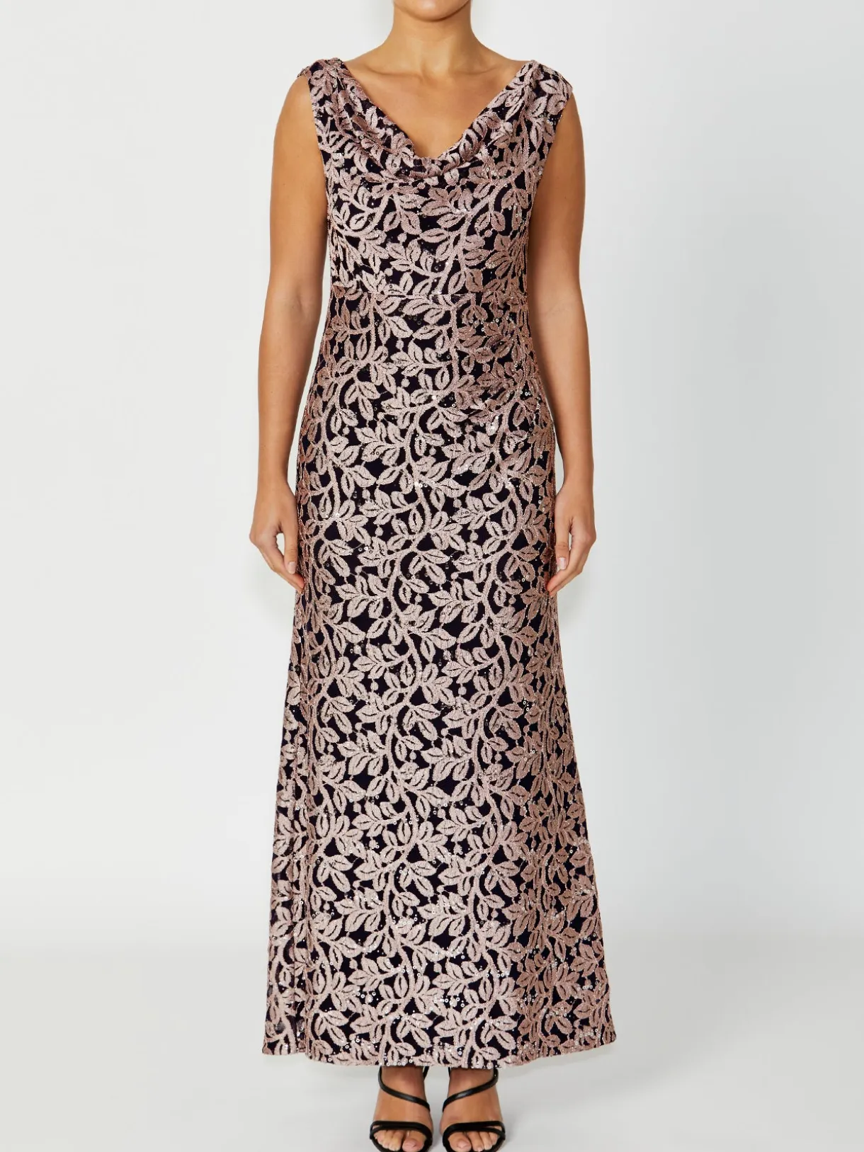 Anthea Crawford Mother Of The Bride|Floor Length Gowns<Elisa Musk Cowl Neck Gown Navy/Musk
