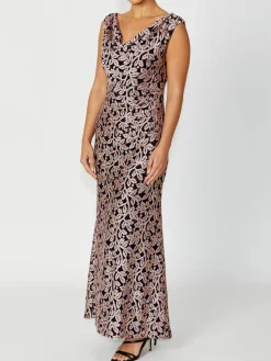 Anthea Crawford Mother Of The Bride|Floor Length Gowns<Elisa Musk Cowl Neck Gown Navy/Musk