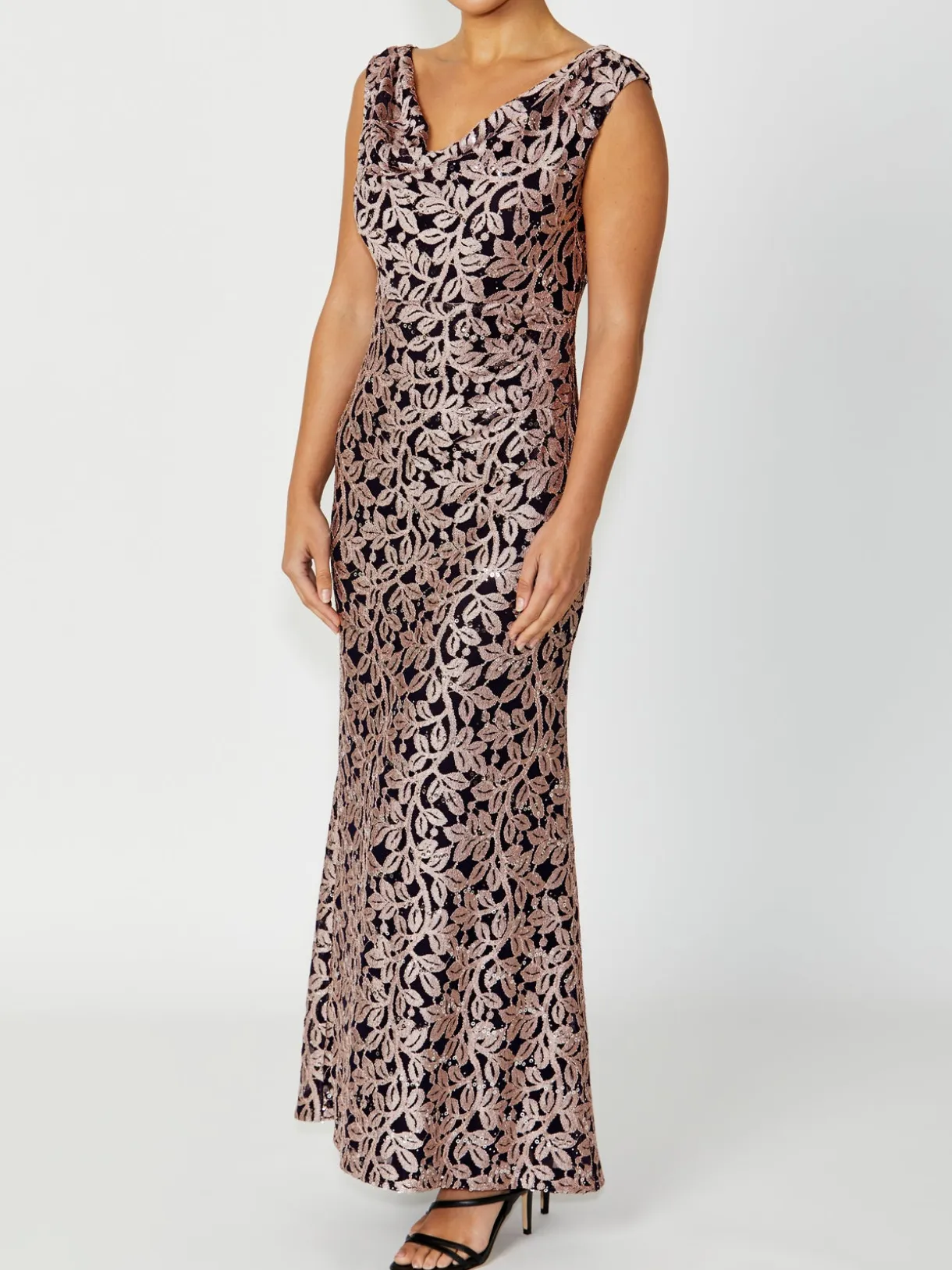 Anthea Crawford Mother Of The Bride|Floor Length Gowns<Elisa Musk Cowl Neck Gown Navy/Musk