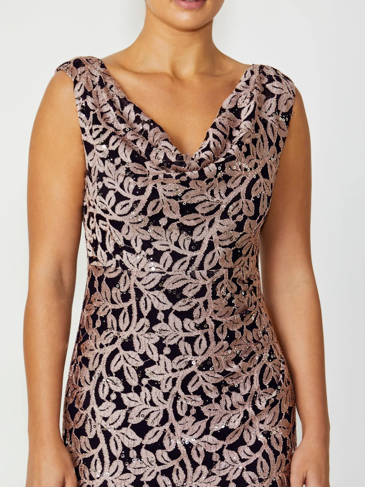 Anthea Crawford Mother Of The Bride|Floor Length Gowns<Elisa Musk Cowl Neck Gown Navy/Musk