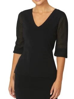 Anthea Crawford Knitwear<Emilie Sheer Sleeve Top Black