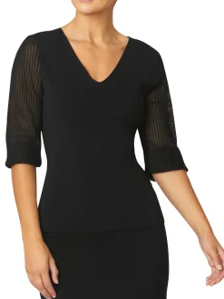 Anthea Crawford Knitwear<Emilie Sheer Sleeve Top Black