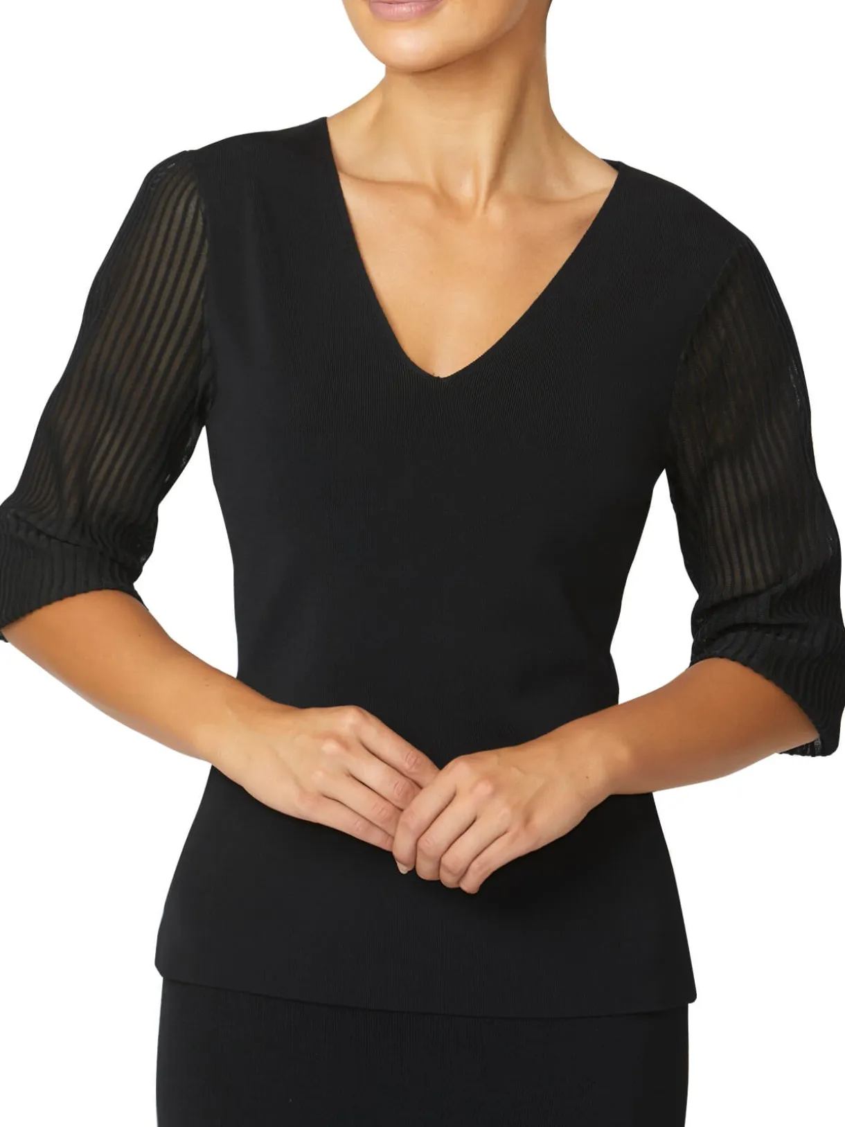 Anthea Crawford Knitwear<Emilie Sheer Sleeve Top Black