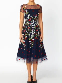 Anthea Crawford Mother Of The Bride|Event Dresses<Leila Embroidered A-Line Dress Navy